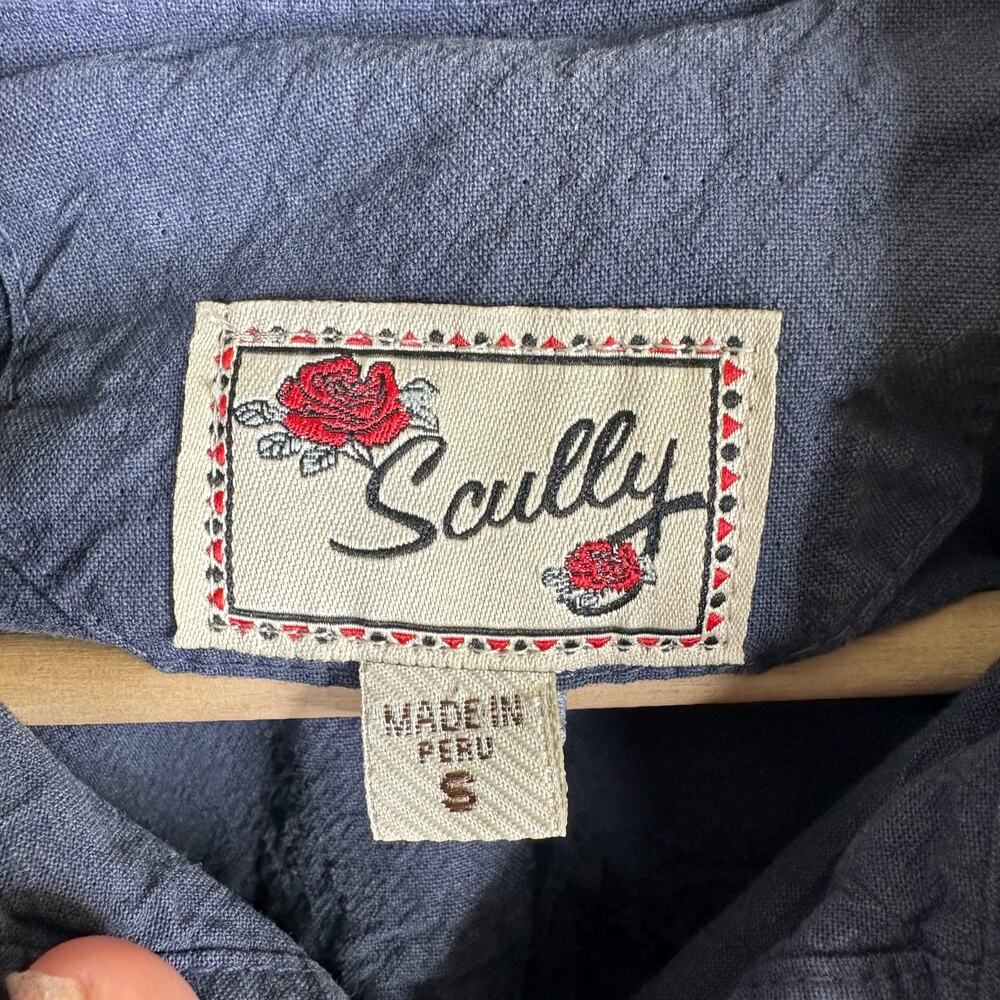 Scully Womens size Small Blue Embroidered Western Paisley Bib Popover Mollie Top - Picture 6 of 10